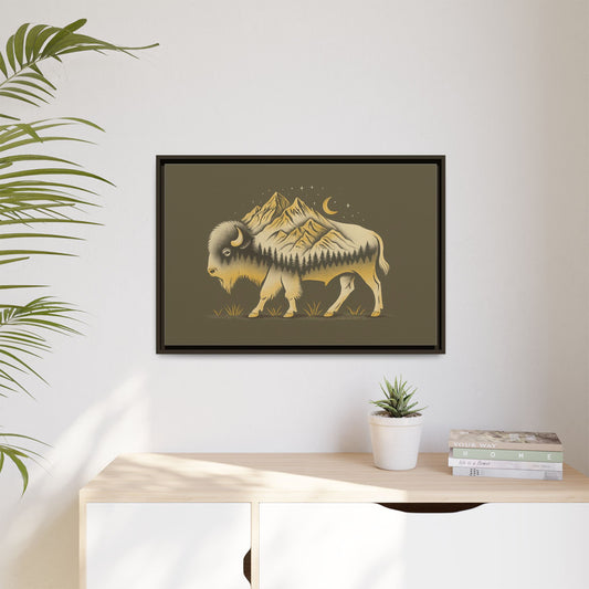 Abstract Mountain Buffalo - Framed Canvas Print