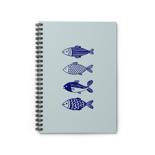 Hand-Designed Blue Fish Spiral Notebook