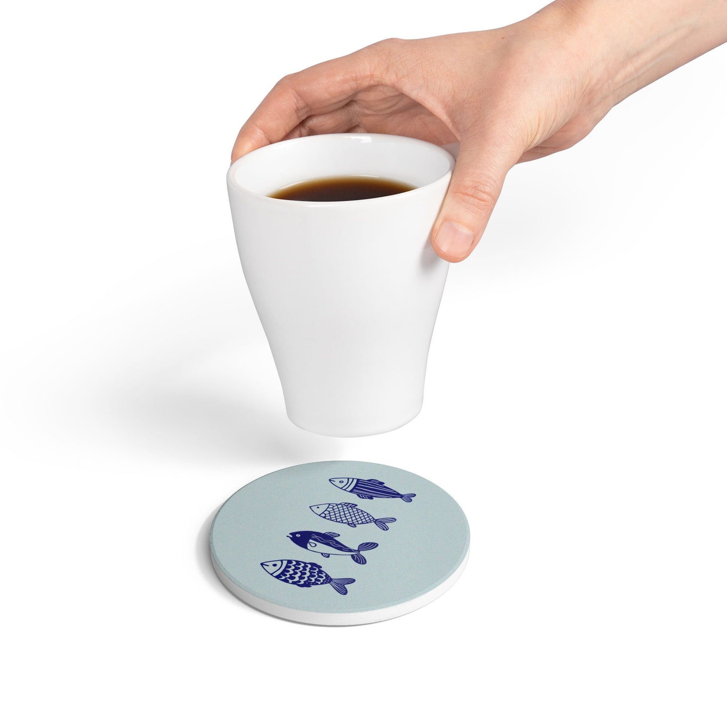 Blue Fish Art Ceramic Coaster