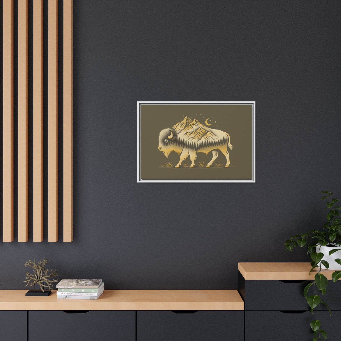 Abstract Mountain Buffalo - Framed Canvas Print