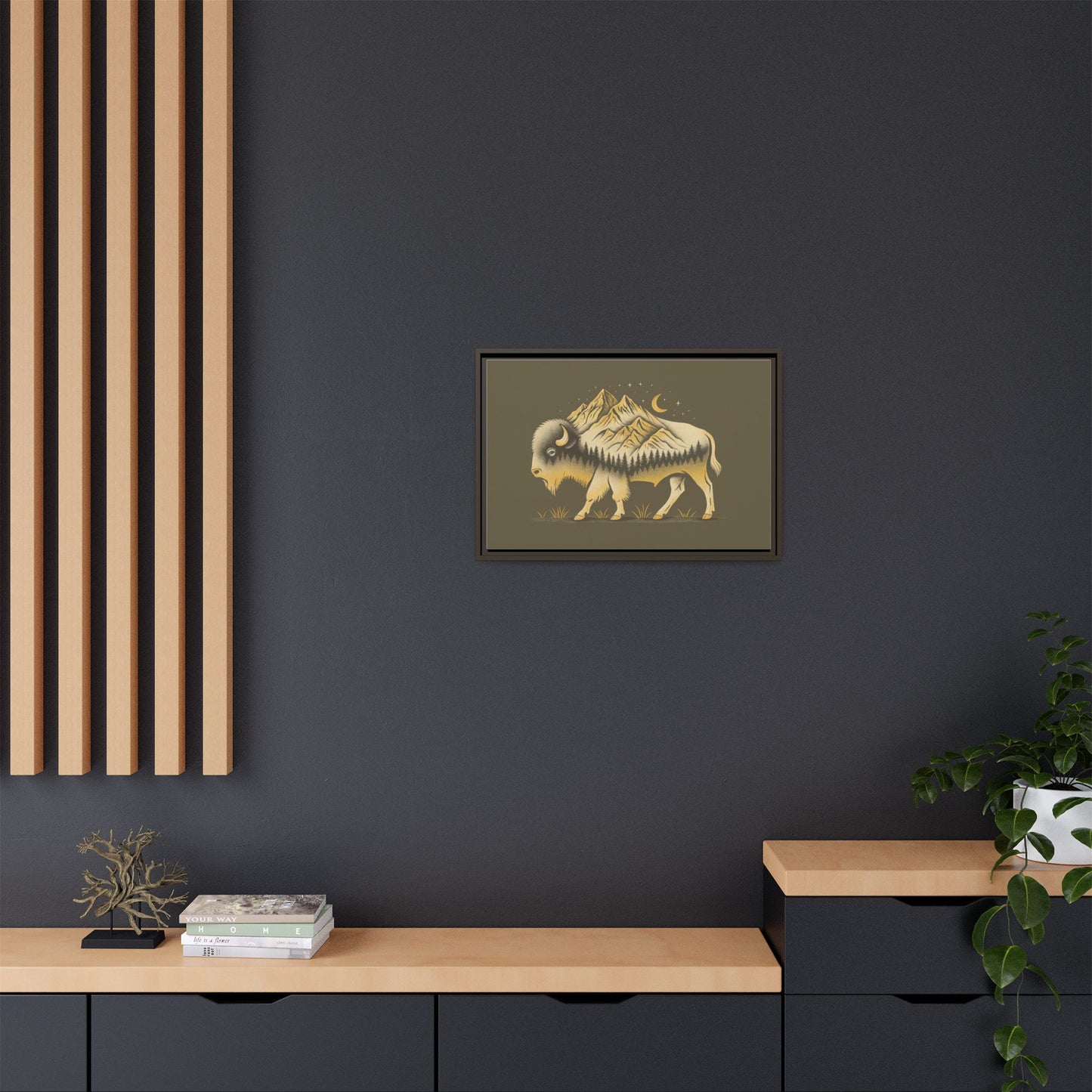 Abstract Mountain Buffalo - Framed Canvas Print