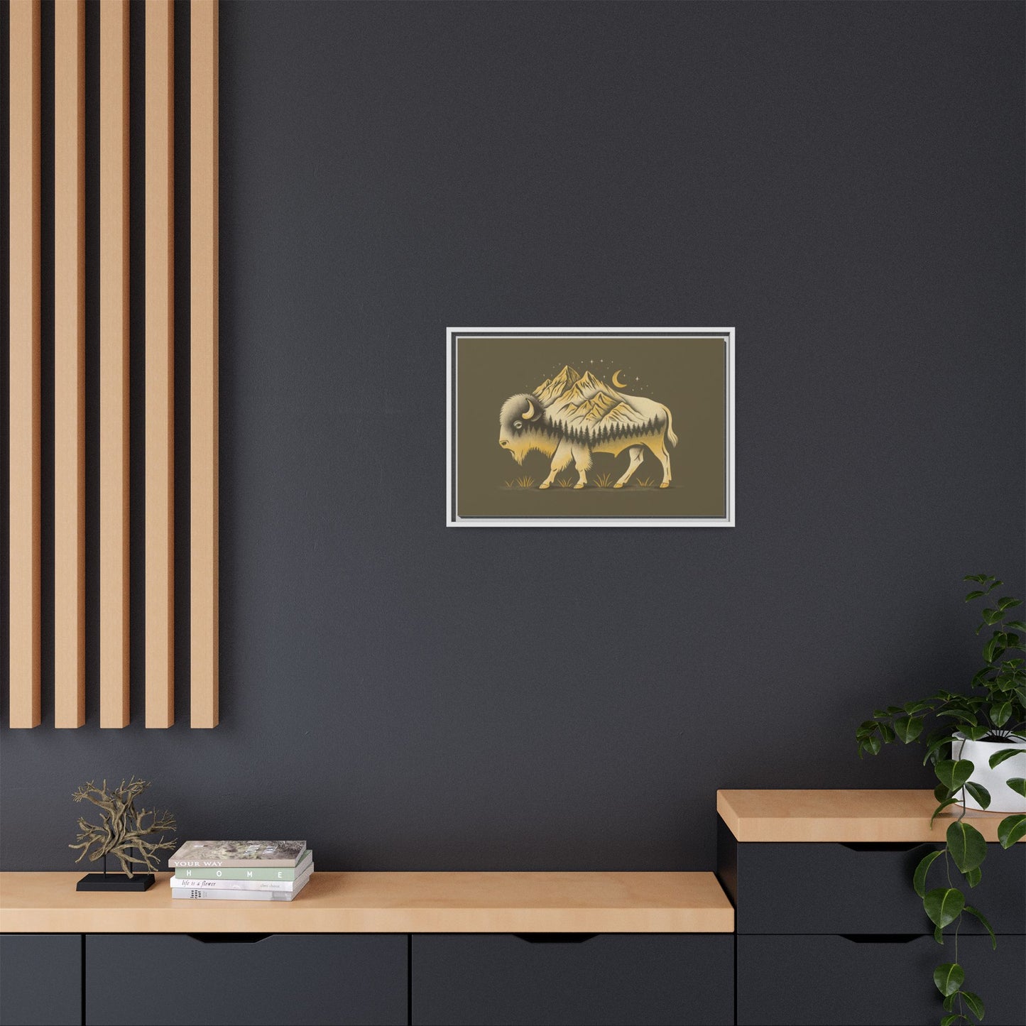 Abstract Mountain Buffalo - Framed Canvas Print