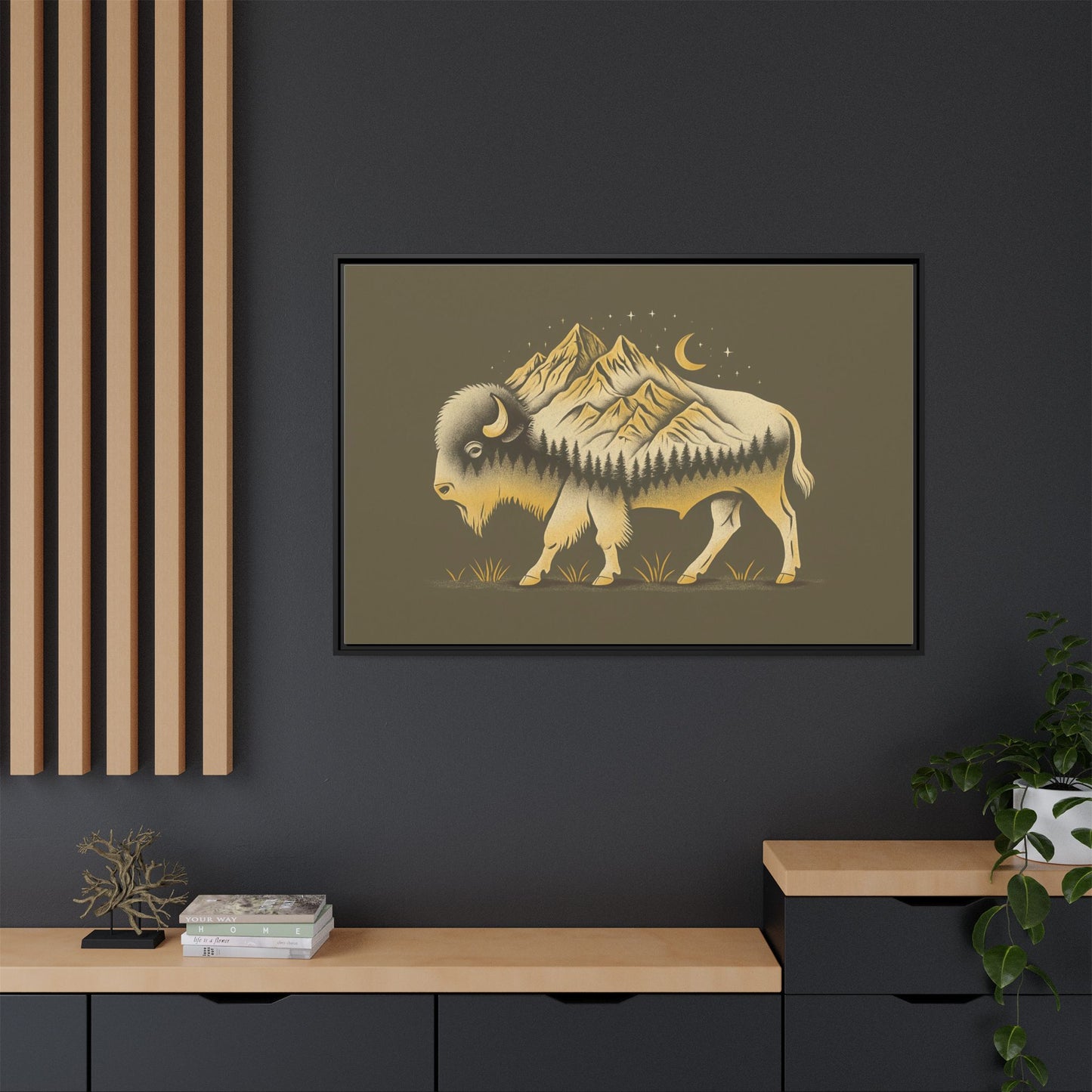 Abstract Mountain Buffalo - Framed Canvas Print