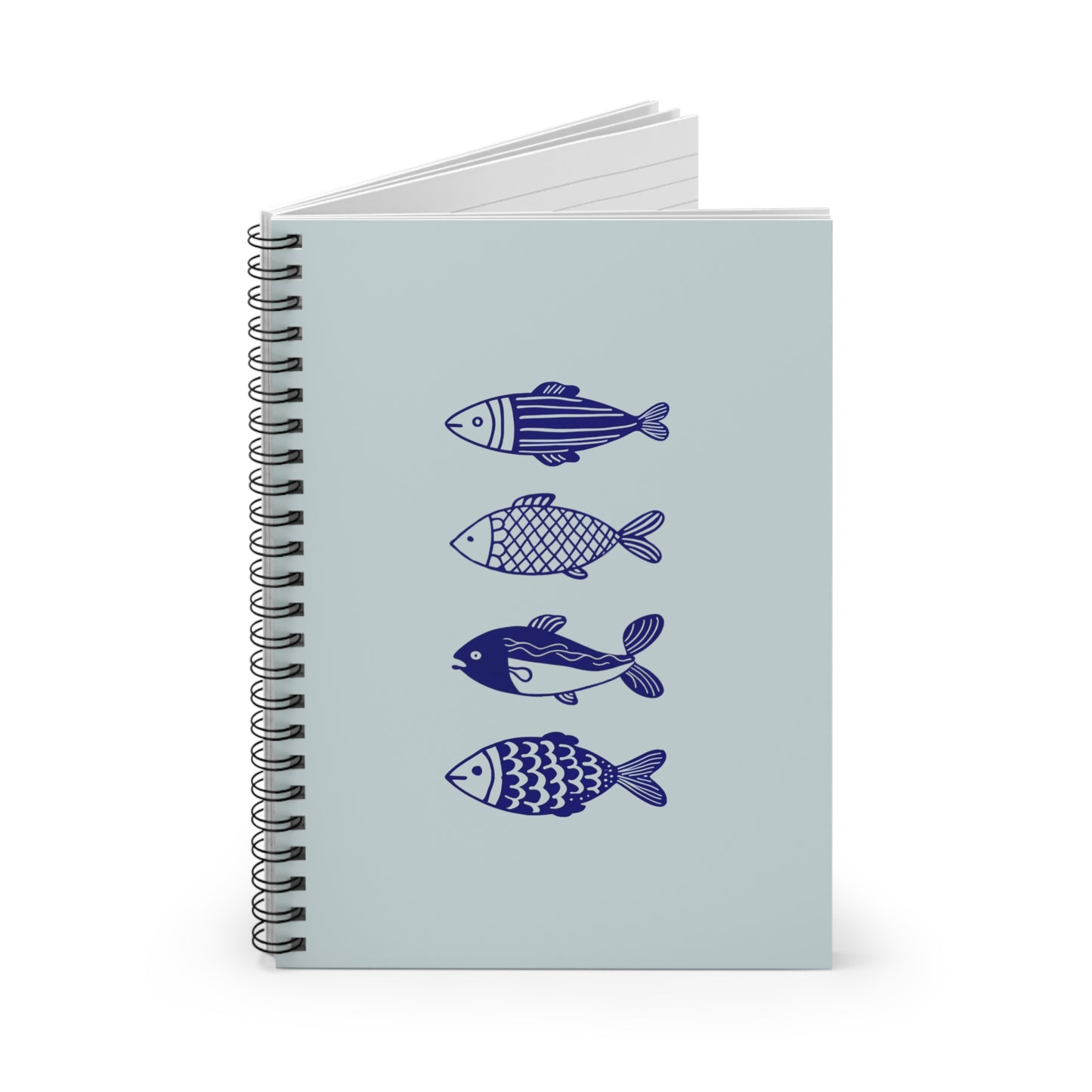 Hand-Designed Blue Fish Spiral Notebook