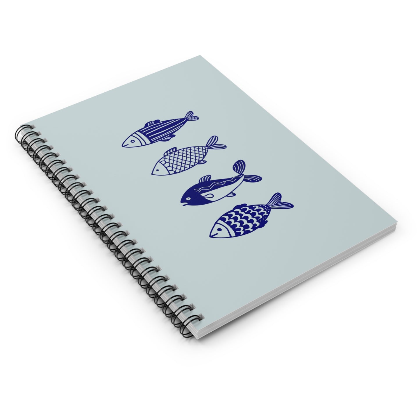 Hand-Designed Blue Fish Spiral Notebook