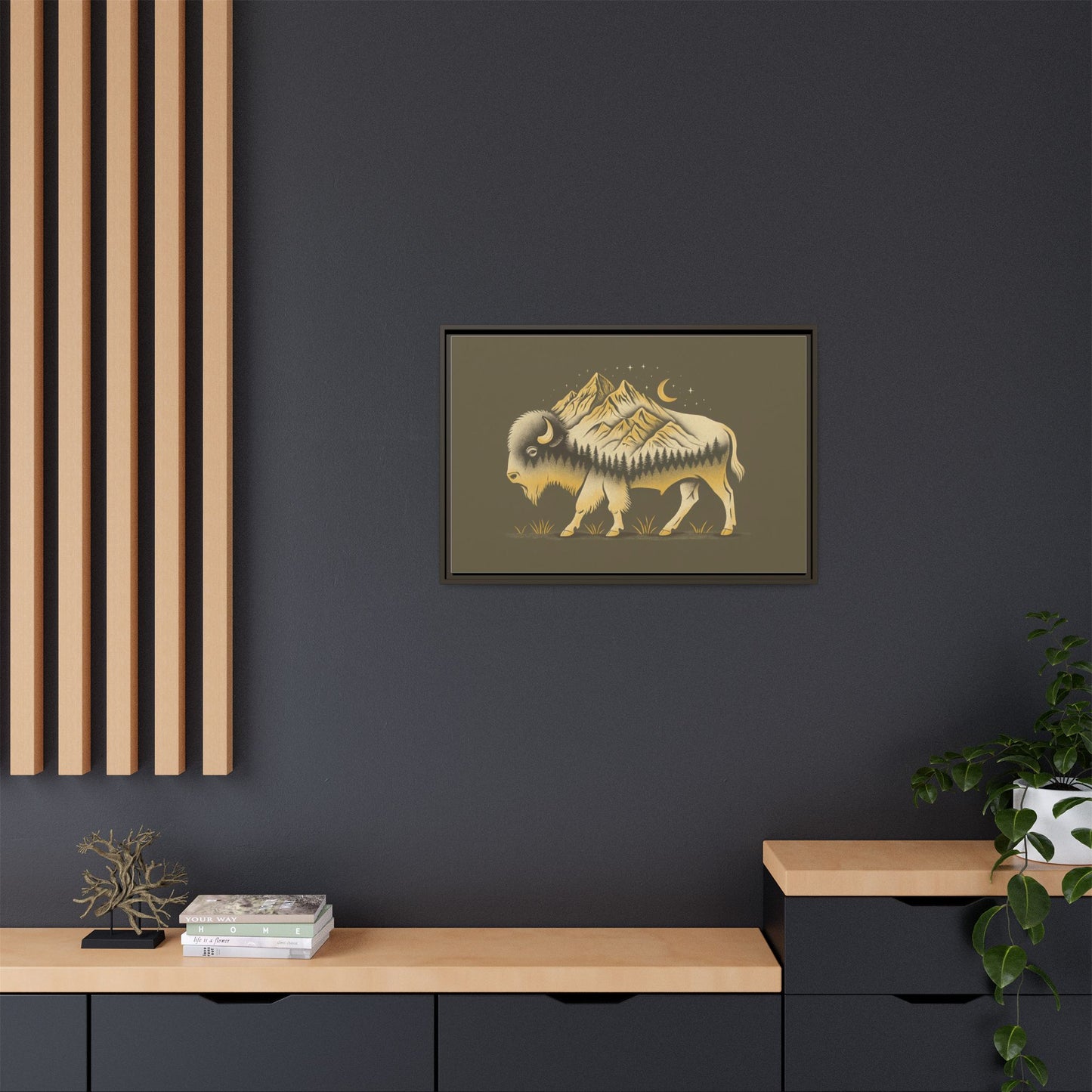Abstract Mountain Buffalo - Framed Canvas Print