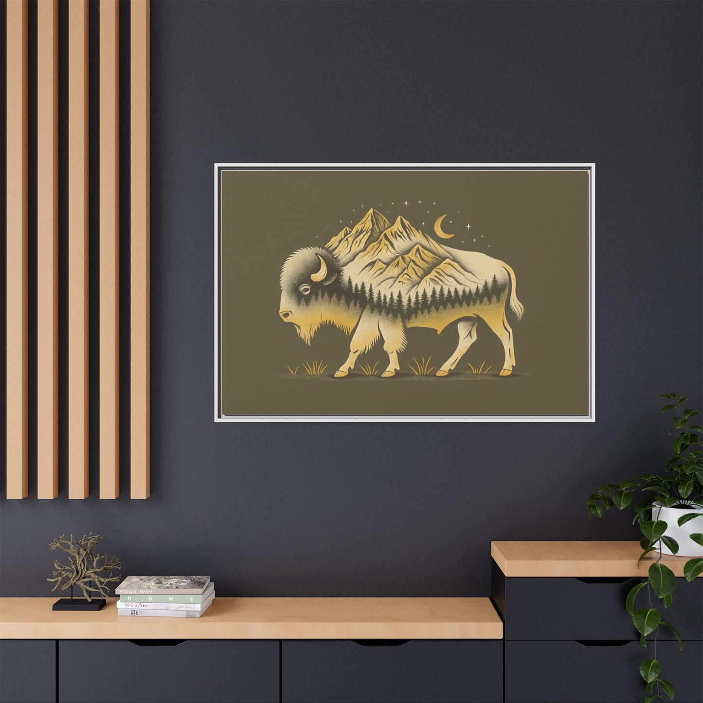 Abstract Mountain Buffalo - Framed Canvas Print