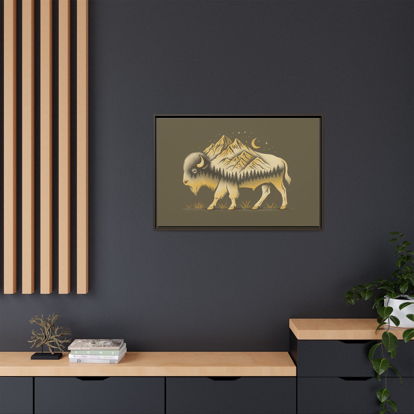 Abstract Mountain Buffalo - Framed Canvas Print