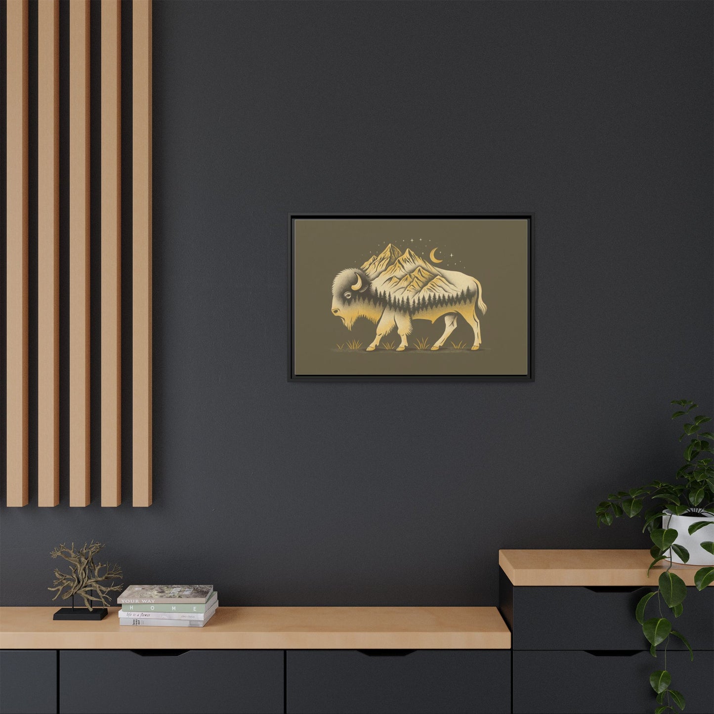 Abstract Mountain Buffalo - Framed Canvas Print