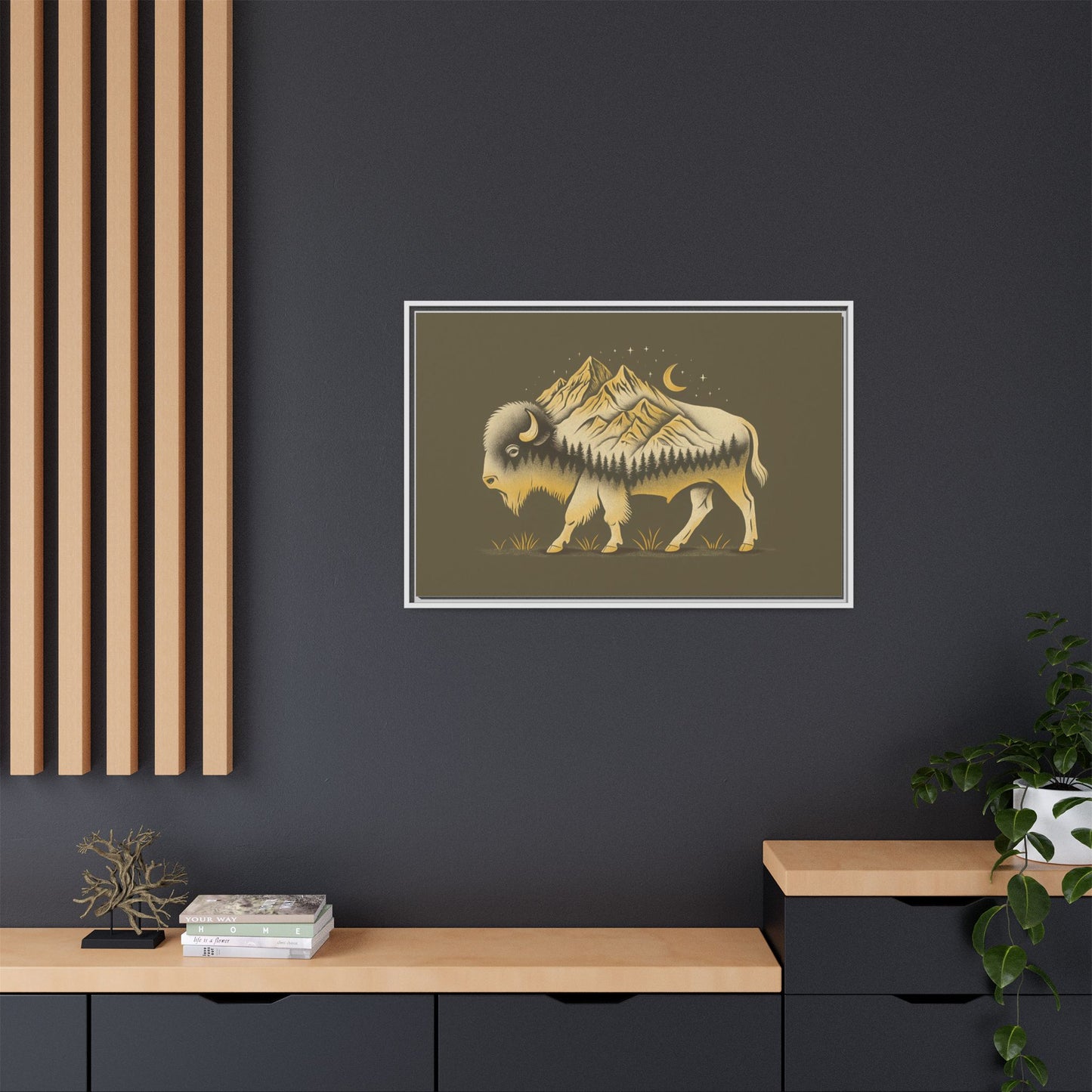 Abstract Mountain Buffalo - Framed Canvas Print