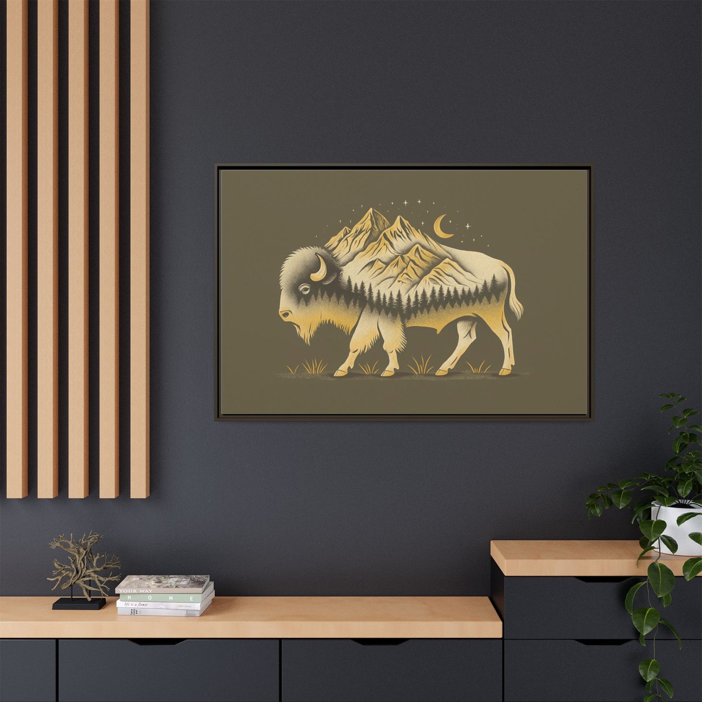 Abstract Mountain Buffalo - Framed Canvas Print