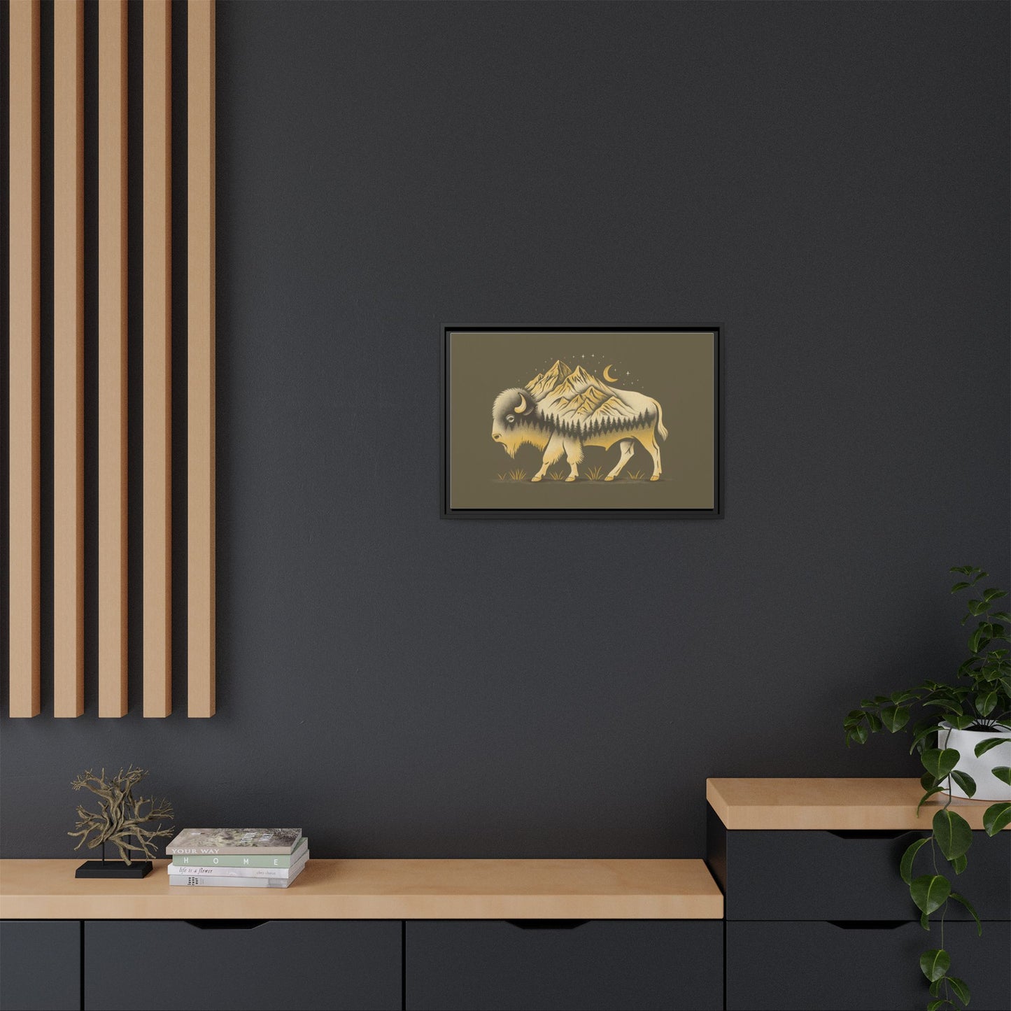 Abstract Mountain Buffalo - Framed Canvas Print