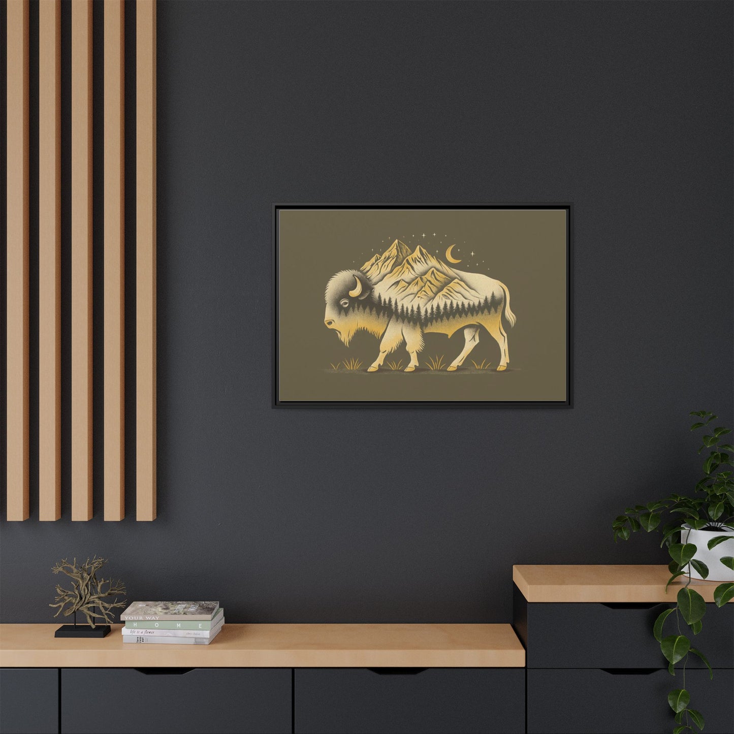 Abstract Mountain Buffalo - Framed Canvas Print