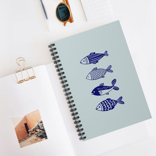 Hand-Designed Blue Fish Spiral Notebook