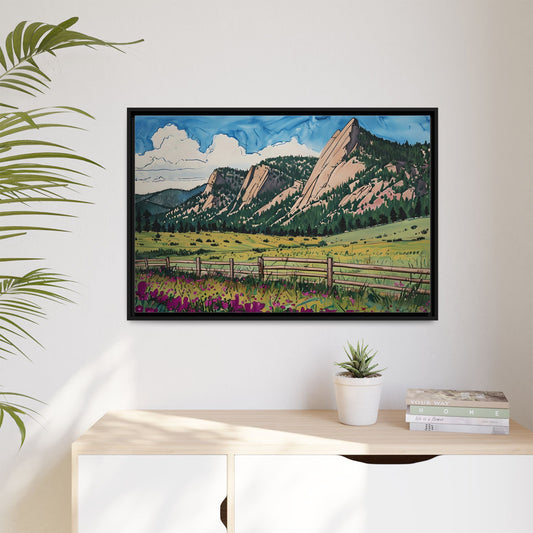 Framed Canvas Print - Boulder Colorado Flatiron Mountains