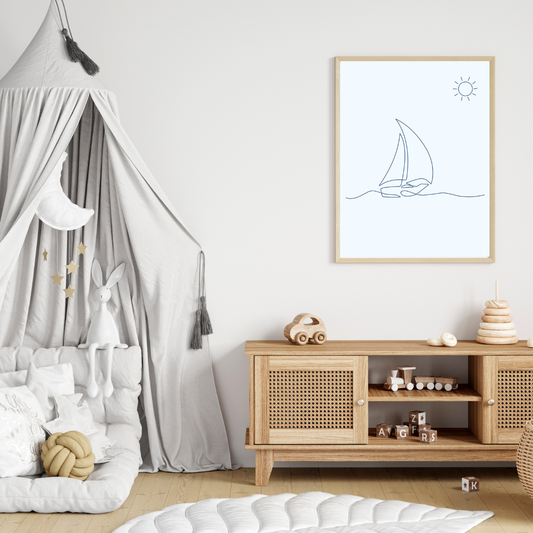 Simple Blue Sailboat Print