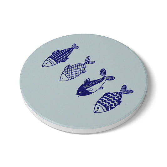 Blue Fish Art Ceramic Coaster